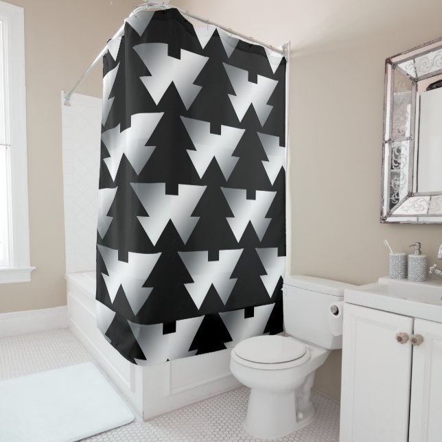 Rideaux De Douche Arbres de Noël noirs en argent (En situation)
