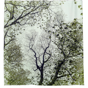 Rideaux De Douche Arbres et Feuille Olive et Seafoam Green