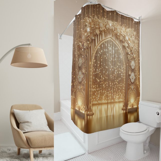 Rideaux De Douche Arc de célébration doré luxueux : mariage élégant (Créateur téléchargé)