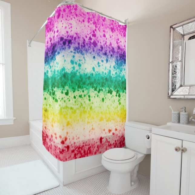 Rideaux De Douche Arc-en-ciel Brush Splatter Art Abstrait moderne (En situation)