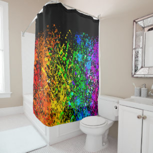 Rideaux De Douche Arc-en-ciel noir peinture éclaboussure colorée