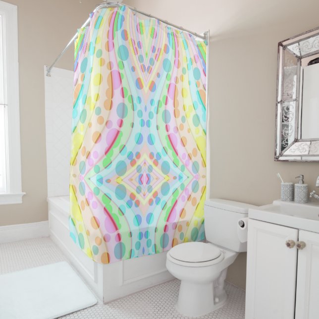 Rideaux De Douche Arc-en-ciel pastel de rubans et bulles (En situation)