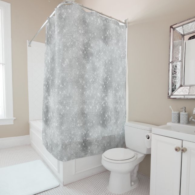 Rideaux De Douche Argent Glitzy Chic Glam Étincelle (En situation)