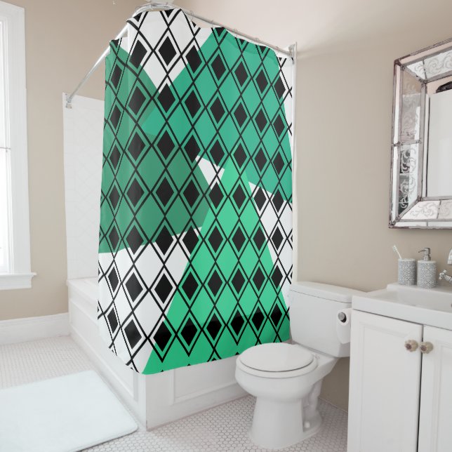 Rideaux De Douche Arlequin Triangle Vert (En situation)