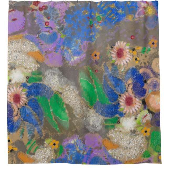 Rideaux De Douche Arrière - plan de fleurs abstrait d'Odilon Redon. (Devant)