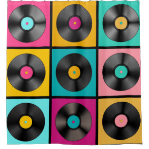 Rideaux De Douche Arrière - plan de musique rétro avec Vinyl Records