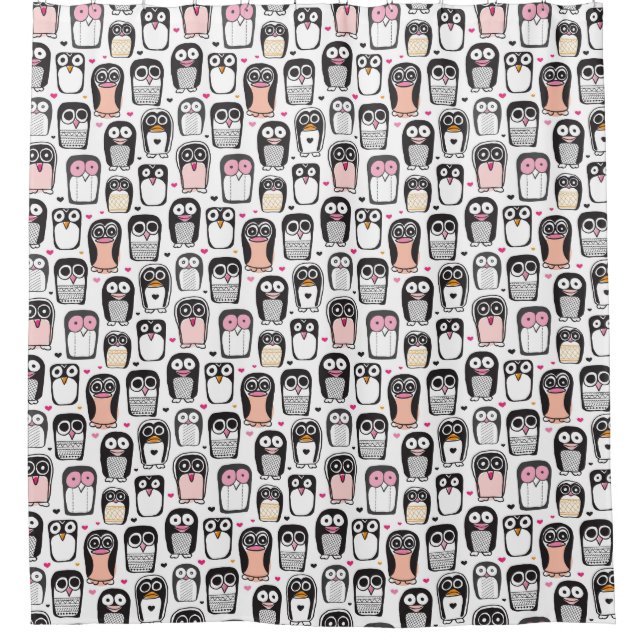 Rideaux De Douche arrière - plan d'illustration d'oiseau de pingouin (Devant)