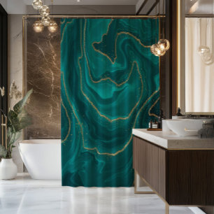 Rideaux De Douche Arrière - plan en marbre liquide turquoise avec go