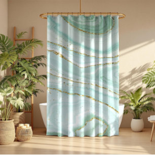 Rideaux De Douche Arrière - plan en marbre liquide vert pastel