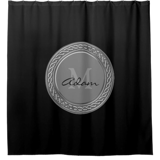 Rideaux De Douche Arrière - plan noir élégant du monogramme | (Devant)
