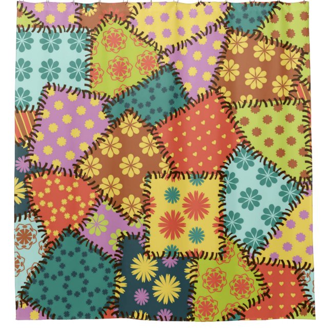 Rideaux De Douche arrière - plan patchwork avec différents motifs (Devant)