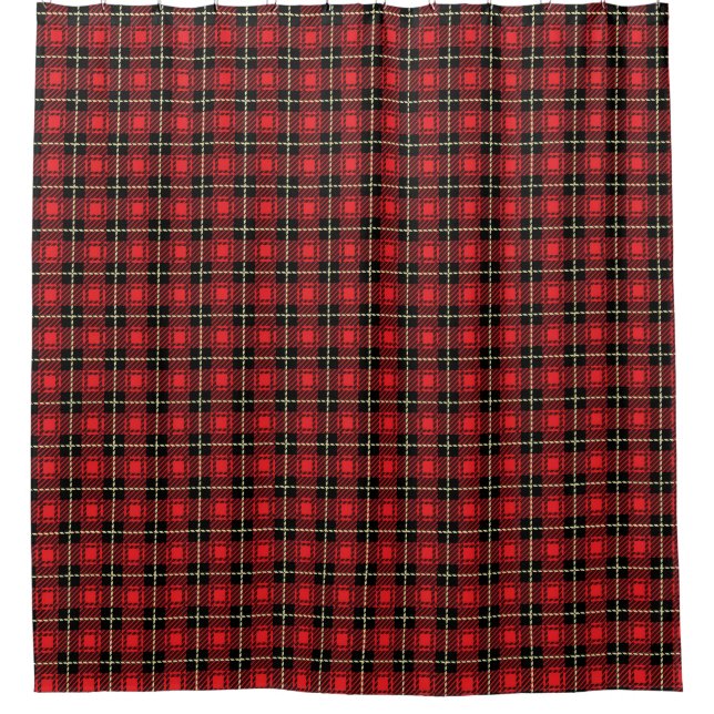 Rideaux De Douche Arrière - plan rouge de plaid (Devant)