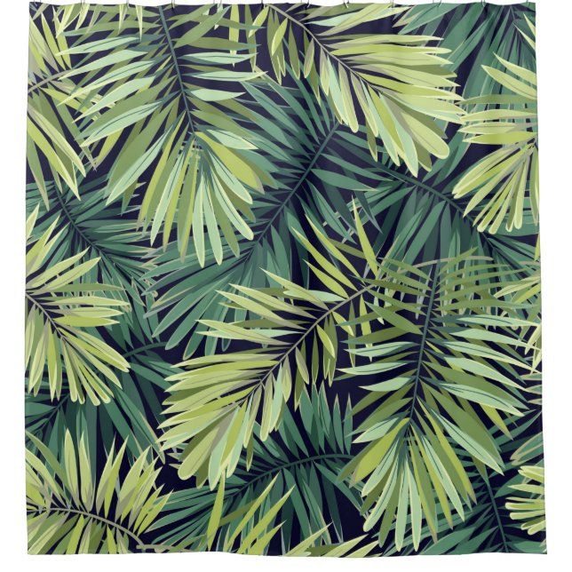 Rideaux De Douche Arrière - plan vert clair avec plantes tropicaux.  (Devant)