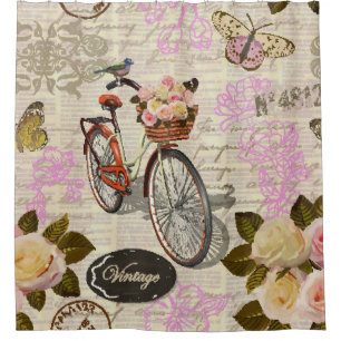 Rideaux De Douche Arrière - plan vintage sans couture avec roses, pa