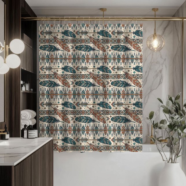 Rideaux De Douche Arrow Motif Shower Curtain Native Boho Vibes (Arrow Motif Shower Curtain Native Boho Vibes)