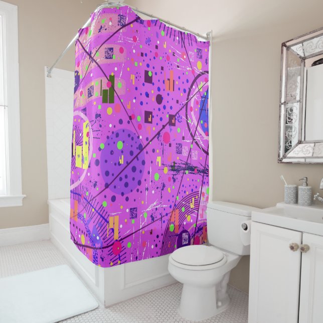 Rideaux De Douche Art abstrait : Glitch violet (En situation)
