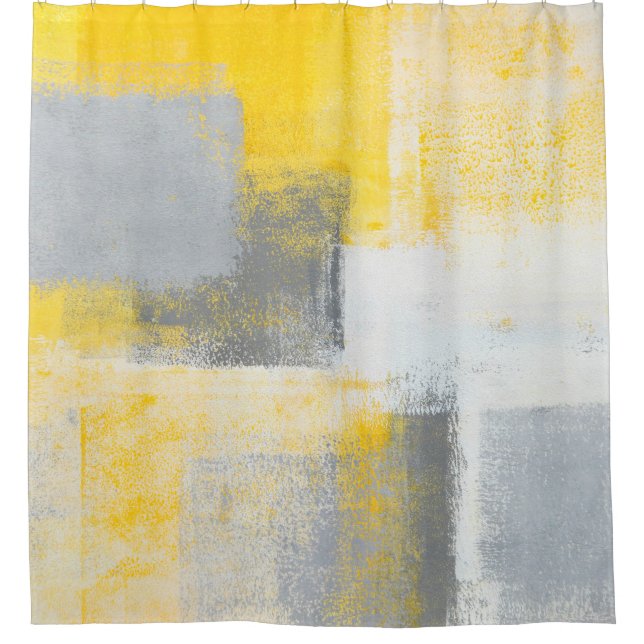 Rideaux De Douche Art abstrait gris et jaune de "glacière" (Devant)