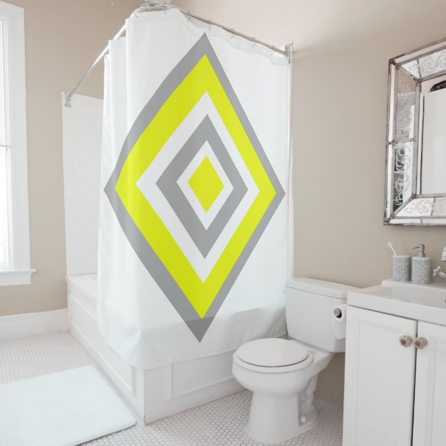 Rideaux De Douche Art Abstrait gris jaune blanc (En situation)