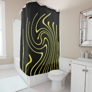 Rideaux De Douche Art Abstrait Noir Blanc Lignes Jaunes Minimalisme