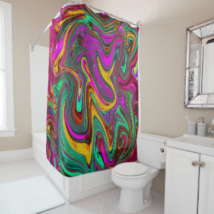 Rideaux De Douche Art abstrait rose chaud marbré et vert écume de me