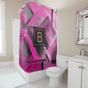 Rideaux De Douche Art Abstrait rose et noir Tableau contemporain