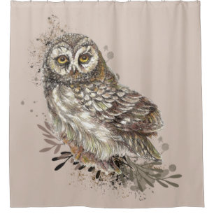 Rideaux De Douche Art aquarelle faune et flore Nature, Hibou, Oiseau