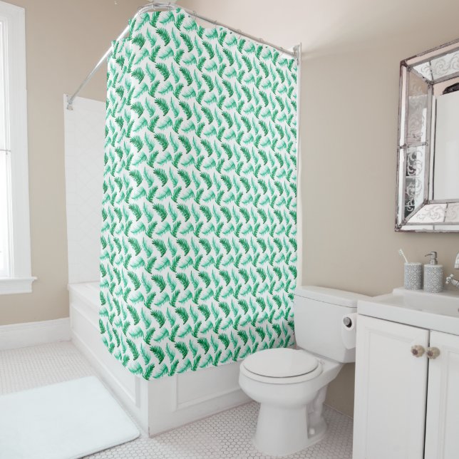 Rideaux De Douche art aquarelle pin vert (En situation)