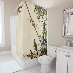 Rideaux De Douche Art Bambou Vintage et Volubilis Bleu du Matin