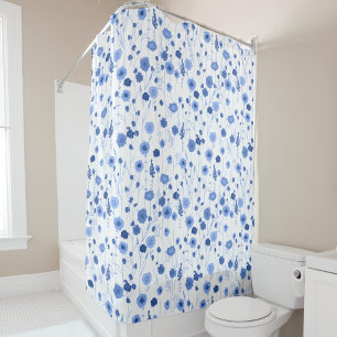 Rideaux De Douche Art botanique de fleurs sauvages bleu blanc
