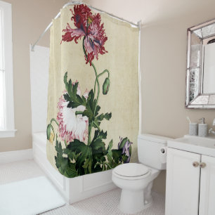 Rideaux De Douche Art botanique vintage du pavot rouge chinois