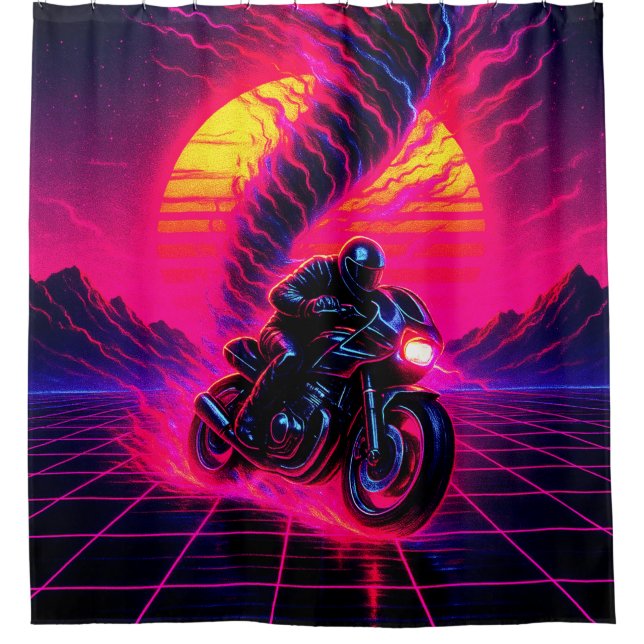 Rideaux De Douche Art de moto au coucher de soleil rose (Devant)