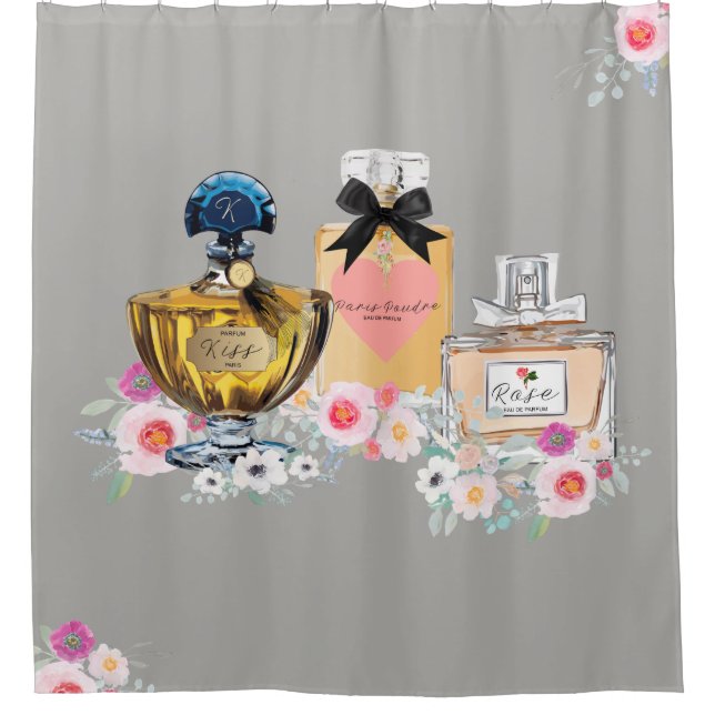 Rideaux De Douche Art de parfum, floral et gris (Devant)