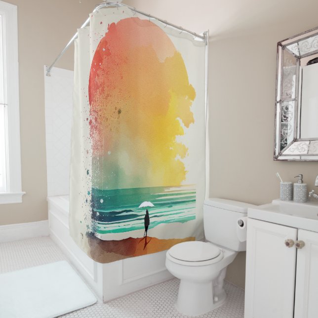 Rideaux De Douche Art de plage abstrait Marcher dans les vagues  (En situation)