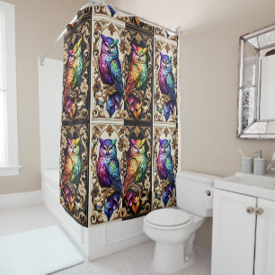 Rideaux De Douche Art Déco Art Nouveau Rétro Hiboux Arc-en-ciel