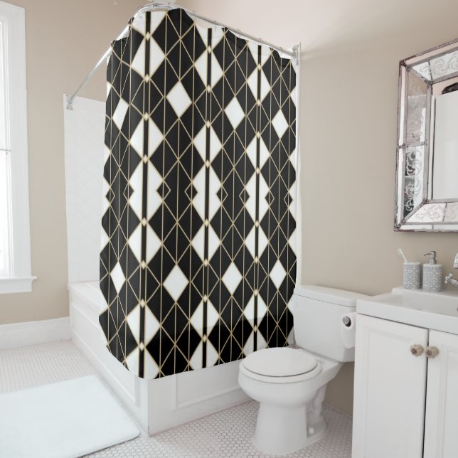 Rideaux De Douche Art Deco Black and Gold Geometric luxury (En situation)