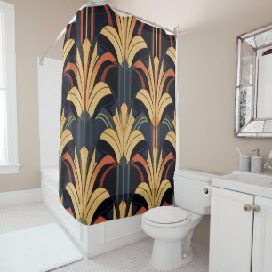 Rideaux De Douche Art Déco Elegant Rouge Or Noir