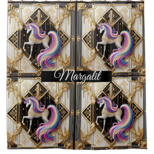 Rideaux De Douche Art Déco Licorne Arc-en-Ciel Faux Paillettes Nom P