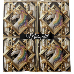 Rideaux De Douche Art Déco Licorne Arc-en-Ciel Faux Paillettes Nom P