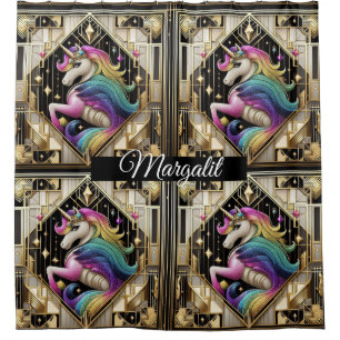 Rideaux De Douche Art Déco Licorne Arc-en-Ciel Faux Paillettes Nom P