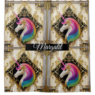 Rideaux De Douche Art Déco Licorne Arc-en-Ciel Faux Paillettes Nom P
