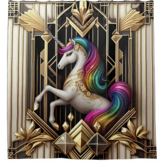 Rideaux De Douche Art Deco Rainbow Faux Glitter Unicorn