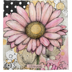 Rideaux De Douche Art floral à points de watercolor vintage (5)
