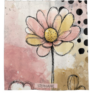 Rideaux De Douche Art floral à points vintage aquarelle (2)