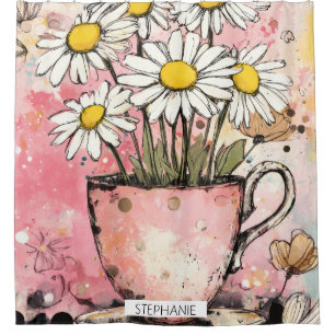 Rideaux De Douche Art floral à points vintage aquarelle (6)