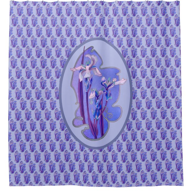Rideaux De Douche Art floral aux iris bleus  (Devant)