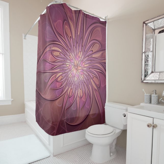 Rideaux De Douche Art floral fractal moderne abstrait couleurs de ba (En situation)