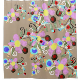 Rideaux De Douche Art floral rose et marron