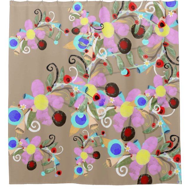 Rideaux De Douche Art floral rose et marron (Devant)