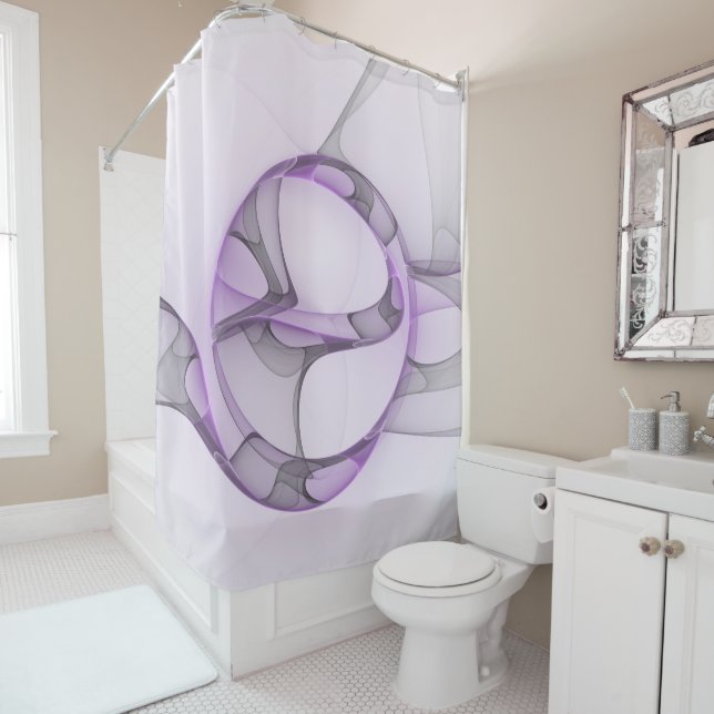 Rideaux De Douche Art fractal abstrait moderne lavande gris (En situation)