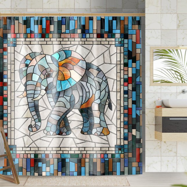Rideaux De Douche Art mignon de mosaïque d'éléphant coloré (Créateur téléchargé)